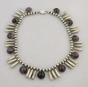 Necklace with Eleven Round Cabochon Amethysts Each - Photo 1