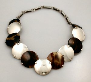 Necklace of Alternating Five Silver and Six Tortoise Shell - Photo 1