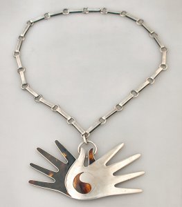 Necklace of Two Crossed Hands: One of Silver and One - Photo 1