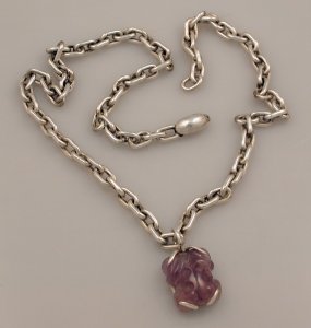 Amethyst Frog Pendant Mounted on a Rounded Rectangular - Photo 1