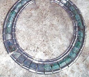 Necklace of Links with Shaped Links of Azur Malachite - Photo 1