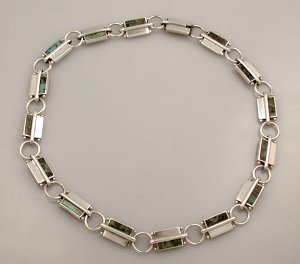 Necklace of Divided Rectangles of Silver and Azur Malachite - Photo 1