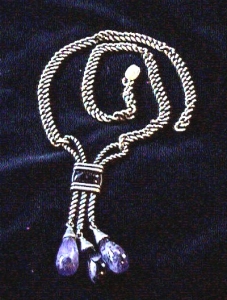 Necklace of Rope Design with a Rectangular Banded Amethyst - Photo 1