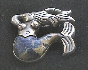 Mermaid Pin of Silver and Azur Malachite - Photo 1