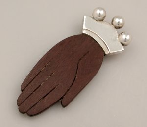 Rosewood "hand" Pin with Silver Cuff - Photo 1