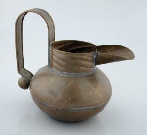 Copper Pitcher with Tall Strap Handle and Elongated Lip - Photo 1