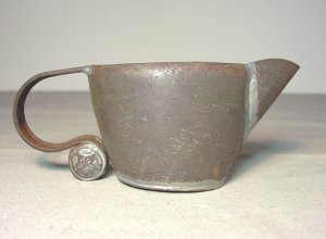 Tin Pitcher with a Flat Broad Handle Terminating in a Three - Photo 1