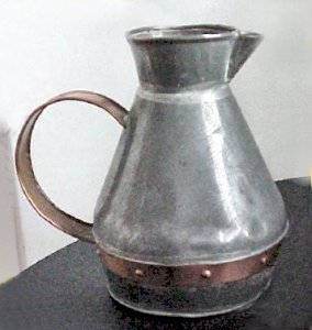 Handled Tin Pitcher with Copper Handle and Band Across - Photo 1