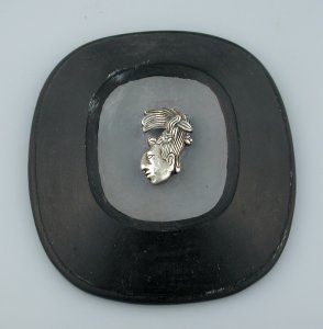 Plaque of Black Wood Frame with Gray Blue Center - Photo 1