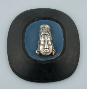 Plaque of Mayan Woman Set in Concave Blue Painted Hollow - Photo 1