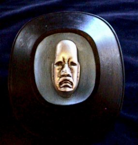 Wooden Plaque with Concave Blue Painted Section - Photo 1