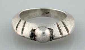 Ring of Heavy Shaped Silver with Center Silver Bead - Photo 1