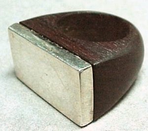 Rosewood Ring with Applied Silver Rectangular Plaque - Photo 1