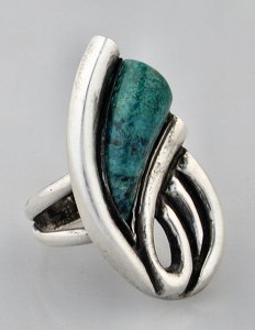 Ring of Silver with a Tapered Wedge of Azur-Malachite - Photo 1