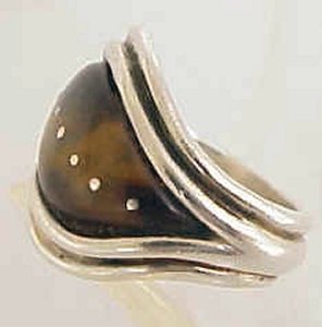 Ring with Tortoise Shell Swirl Studded with Silver Rivets - Photo 1