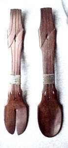Rosewood Salad Servers with Incised Lines and Silver - Photo 1