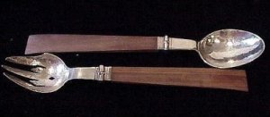 Salad Servers with Rosewood Handles with Silver Bar - Photo 1