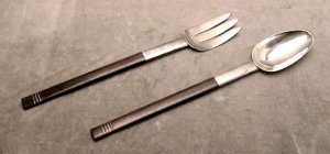 Slender Salad Servers of Rosewood and Silver - Photo 1