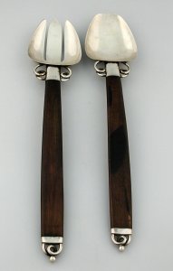 Salad Servers with Silver Bowls - Photo 1
