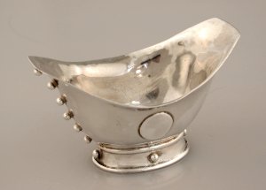 Boat Shaped Silver Salt Dish on Footed Rim - Photo 1