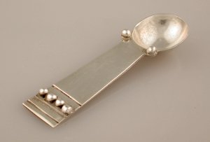 Salt Spoon with 4 Horizontal Silver Balls and 2 Incised - Photo 1