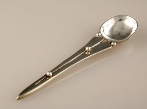 Salt Spoon with Tapering Handle Studded with Two Silver - Photo 1
