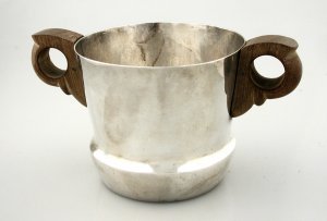 Open Sugar Bowl of Silver with Round Rosewood Handles - Photo 1