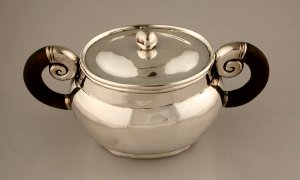 Lidded Oval Sugar Bowl with Rosewood Handles - Photo 1