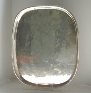Large Plain Silver Tray with Raised Gallery and Rolled Rim - Photo 1