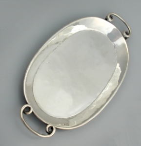 Oval Tray of Silver with Looped Heavy Wire Handles - Photo 1